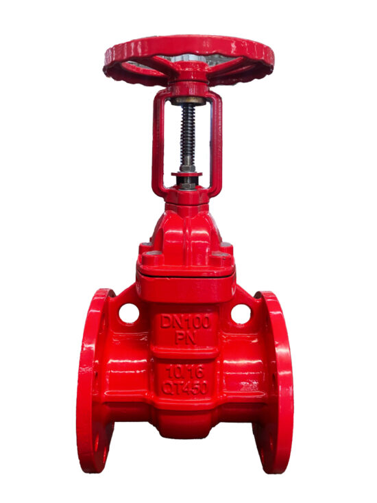 Image: Rising stem gate valve with vertically moving stem connected to the gate.