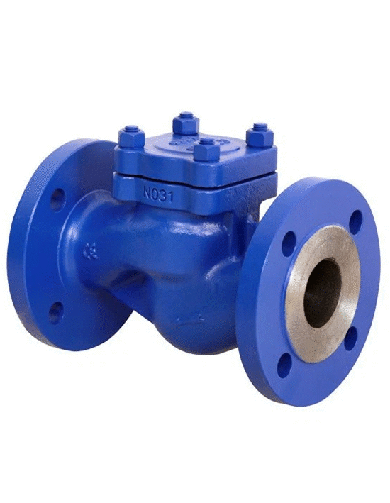 This image shows a cast iron/ductile iron flanged lift check valve from multiple angles. The valve has flanged ends to connect with pipe system. Image shows valve parts - body, bonnet, disc, cover, bolts - made from materials like cast iron, ductile iron, and stainless steel. Valve disc and springs provide check action to prevent reverse flow. Flanges allow valve to be installed in line. Suitable for water, oil, gas systems needing flow regulation.