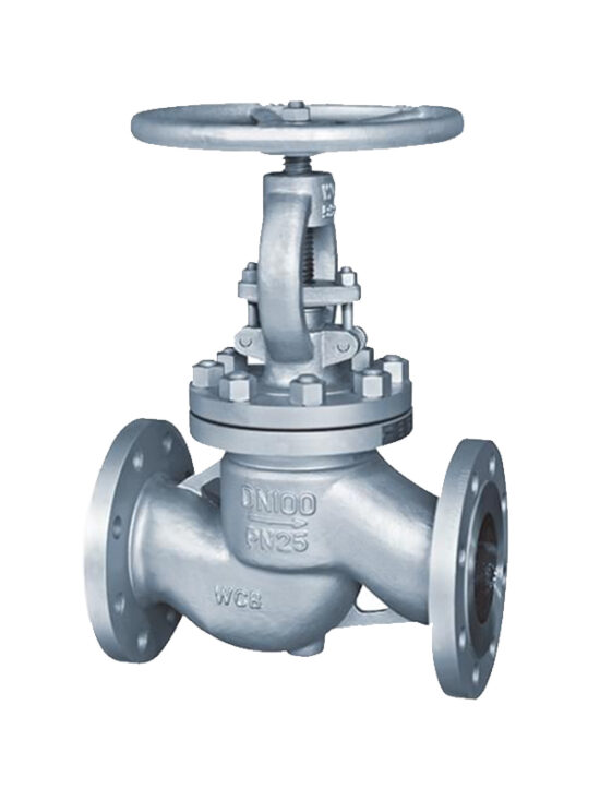 Image shows a stainless steel bellow seal globe valve.