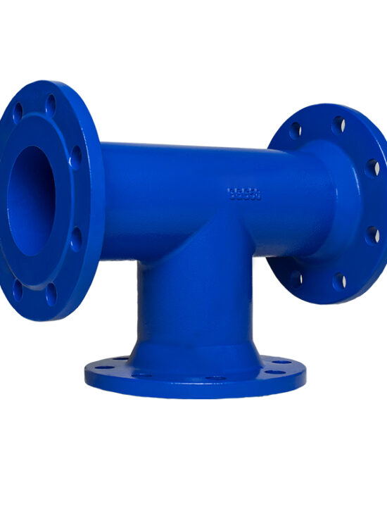 All flanged tee ductile iron pipe fitting is a type of pipe fitting that connects three pipes together in a tee shape.