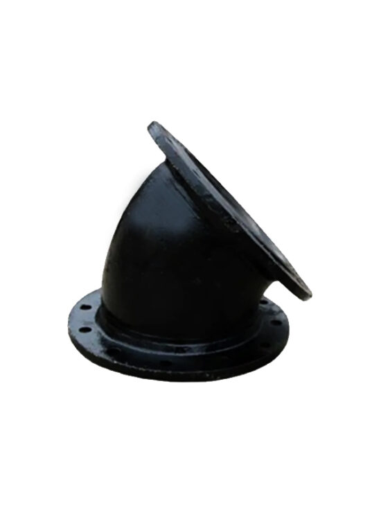 The image shows a ductile iron double flanged bend pipe fitting