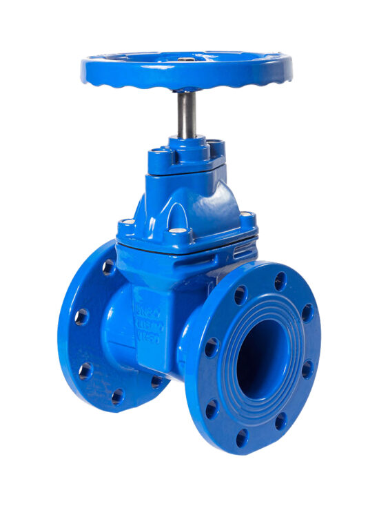 This is a DN100 PN16 GGG50 china gate valve showing the front view, highlighting its durable ductile iron body and resilient wedge design for reliable shutoff.
