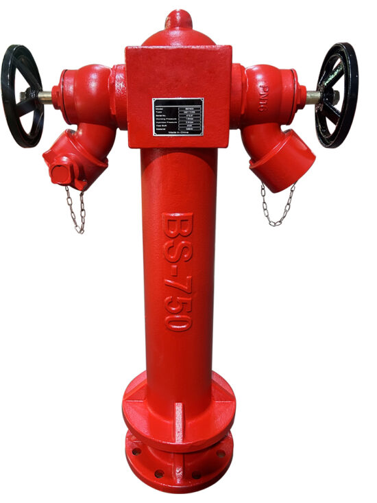 side view of 2 way wet fire hydrant, BS750 standard